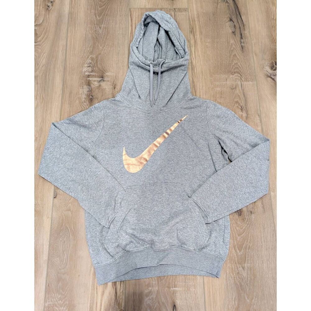 Nike Girls Funnel Neck Hoodie Gray Rose Gold Youth M Cowl Neck Slouch Neck